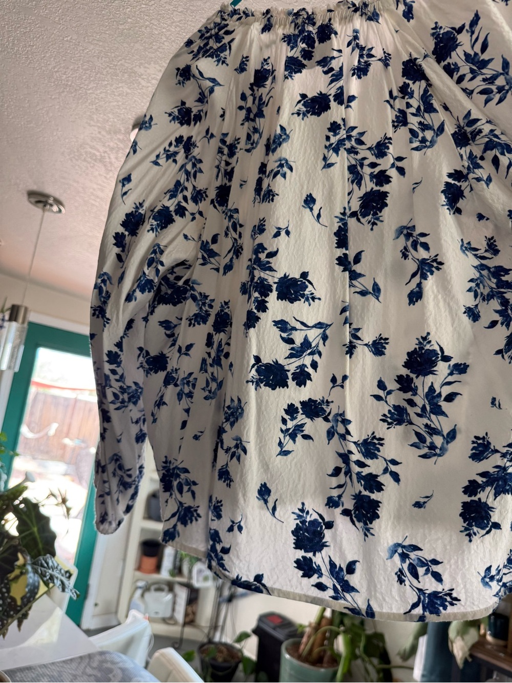 Old Navy White Blouse with Navy Floral Print